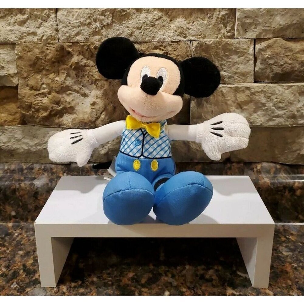 Disney Just Play Mickey Mouse 9" Plush Blue Sparkle Vest Blue Pants Yellow Bow